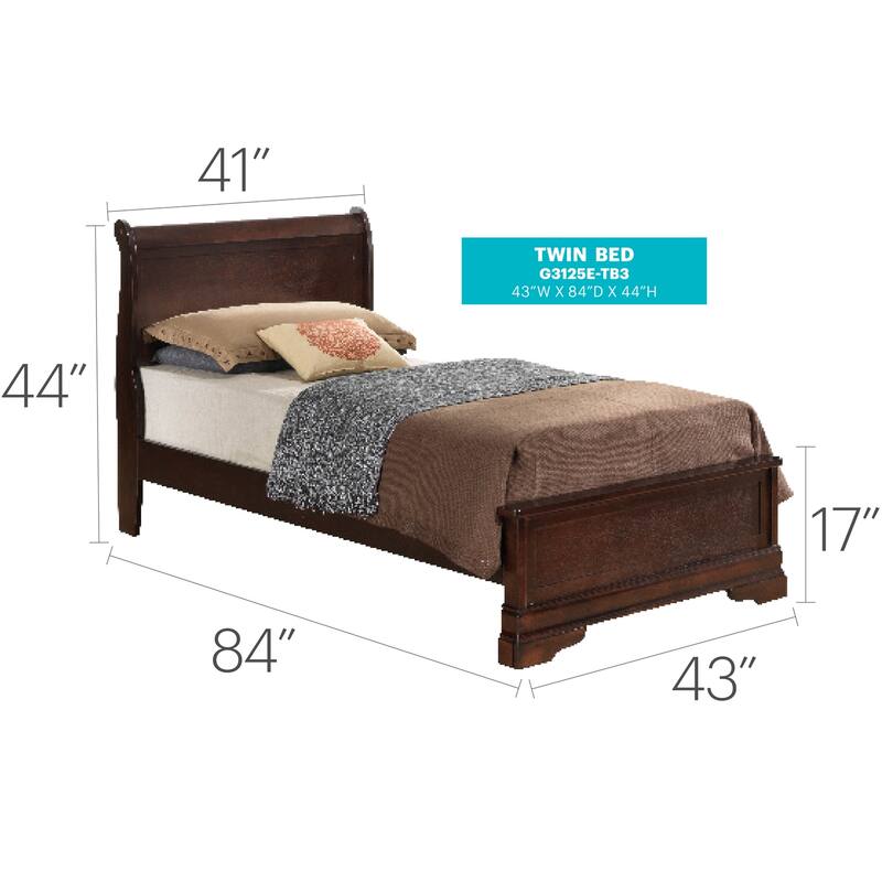 Twin Bed Frame Sleigh Style Wood Bedroom Furniture Cappuccino Finish