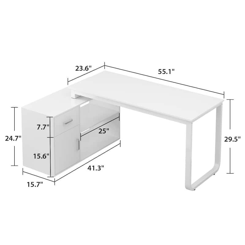 White Reversible L Shape Desk Rotating Desk Working Desk Computer