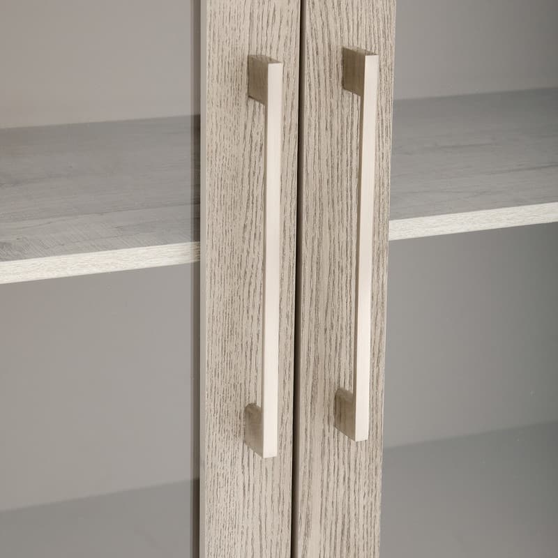 Wood Storage Cabinet with Three tempered glass doors and Adjustable Shelf