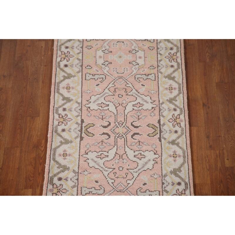 Pink Oushak Style Runner Rug Handmade Wool Carpet - 2'6"x 10'2"