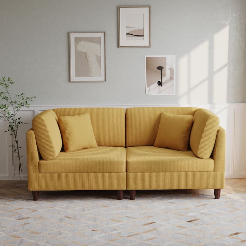Corduroy Modular Sectional Sofa Set With Pillows