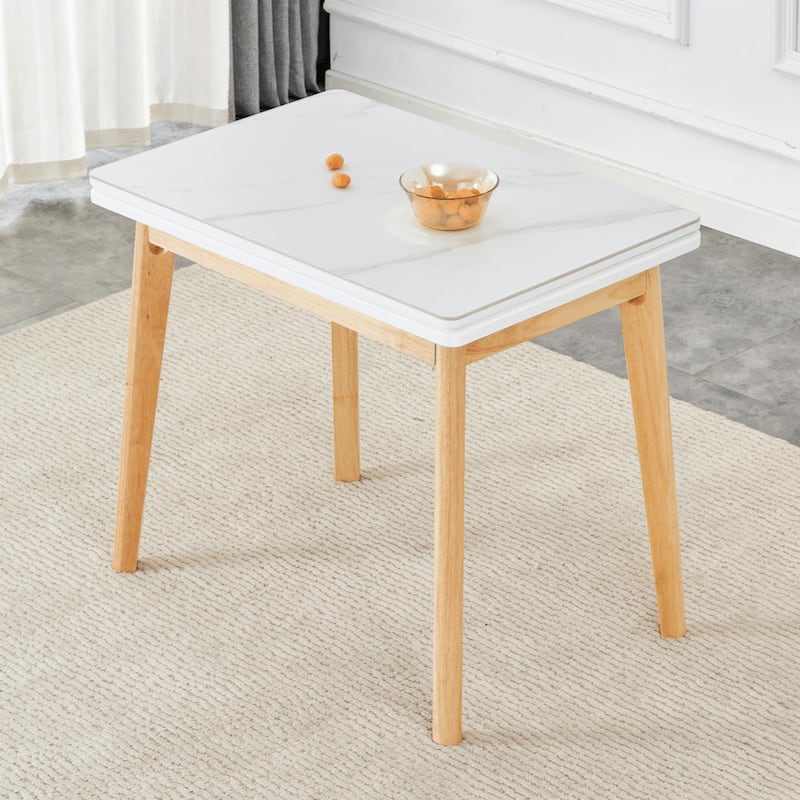 sintered stone tabletop with rubber wooden legs - White