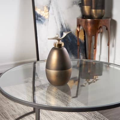Bronze Glass Colorblock Abstract Living Room Decorative Jars with Gold Accents and Silver Wave Designed Top