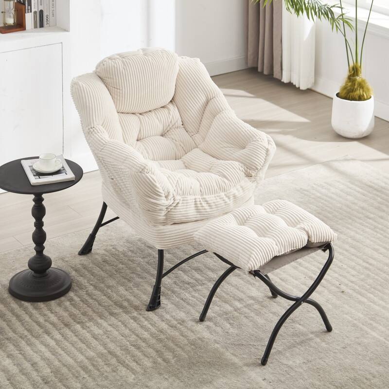 Modern Lounge Chair with Ottoman - Plush Reading Accent Chair with Footrest and Side Pocket