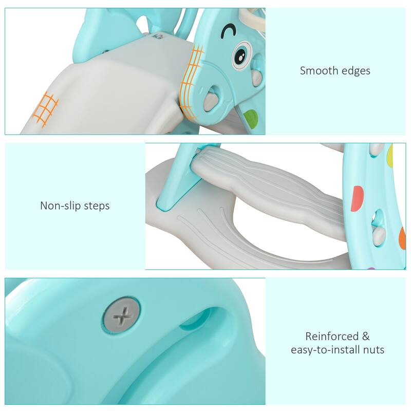 Blue-Grey HDPE PP Kids Slide with Basketball Hoop 2-in-1 Activity Set - 57.75"L x 13.75"W x 33.75"H