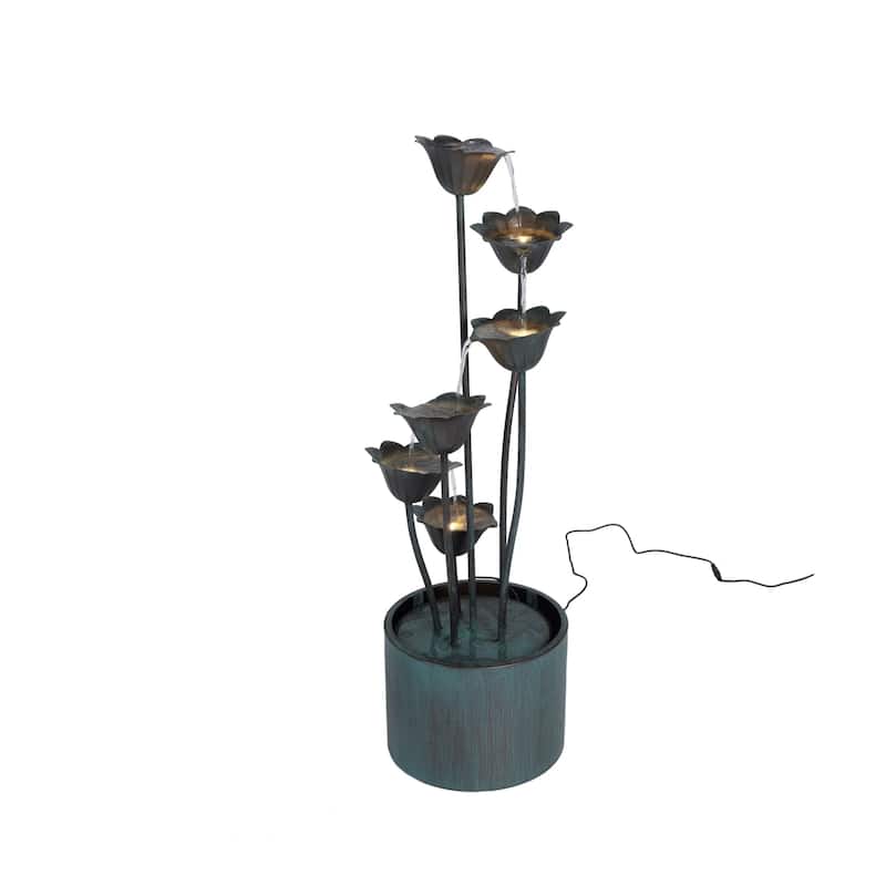 35" Chrome Black Metal Lily Flower Bucket Fountain 5-Watt LED