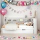 preview thumbnail 1 of 7, Wooden Twin Size DayBed with Twin Size Trundle and Storage Shelf and USB Charging Ports, White White