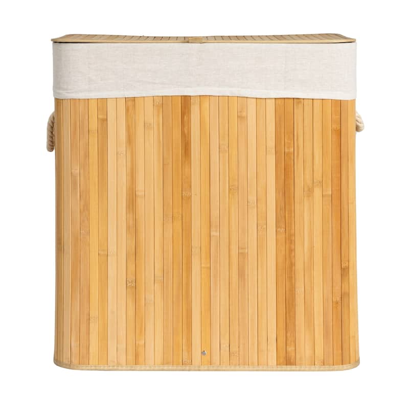 Household Essentials Bamboo Double Laundry Hamper with Rope Handles and Removable Laundry Bag