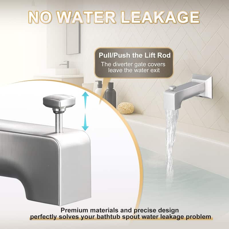 WOWOW Wall-Mounted Square Bathtub Spout with Diverter