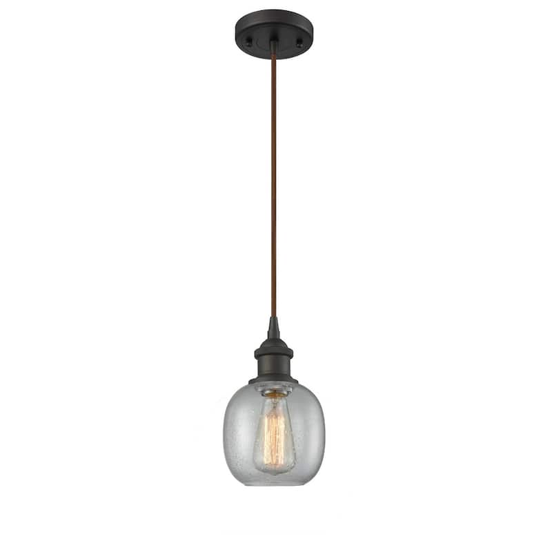 Innovations Lighting Belfast 6" Wide Mini Pendant - Cord Suspension - Oiled Rubbed Bronze / Clear Seedy