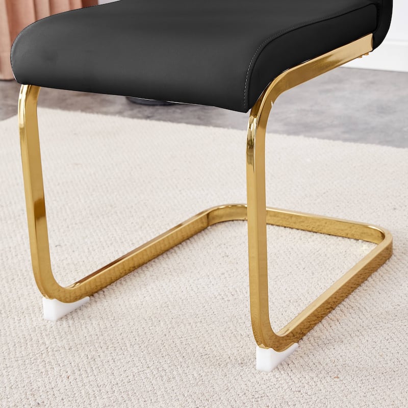 9-Piece Glass Dining Table Set for 8, 71" Rectangular Table with Gold Metal Base, 8 PU Dining Chairs for Kitchen, Dining Room