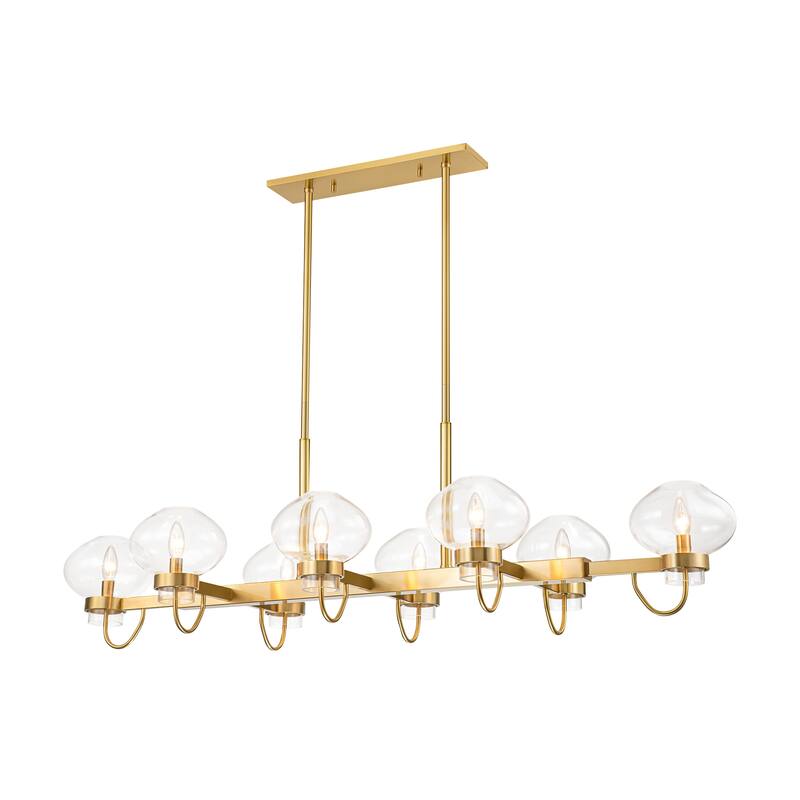 8-Light Modern Transitional Linear Kitchen Island Pendant Candle Clear Glass Globe Bubble Chandelier