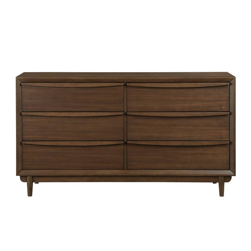 Soly 62 Inch Wide Dresser, 6 Drawers, Lip Pull Handles, Walnut Brown Finish