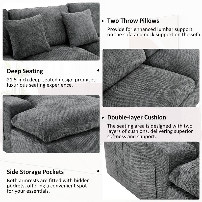 L-Shape Cloud Sectional Sofa with Chaise, Chenille Modular Boneless Upholstered Couche, Full-Compressed Sofa with Side Pockets