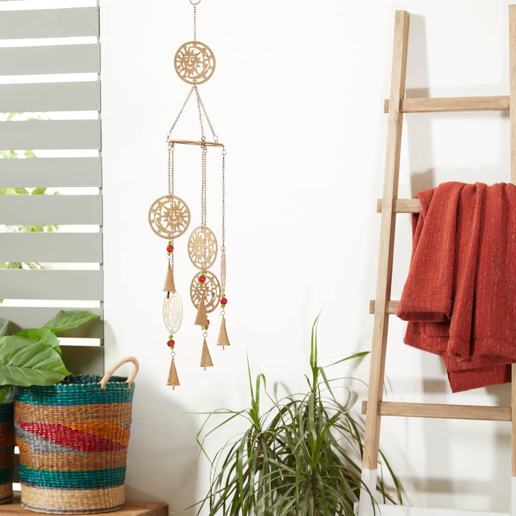 Gold Metal Handmade Indoor Outdoor Windchime with Glass Beads and Cone Bells