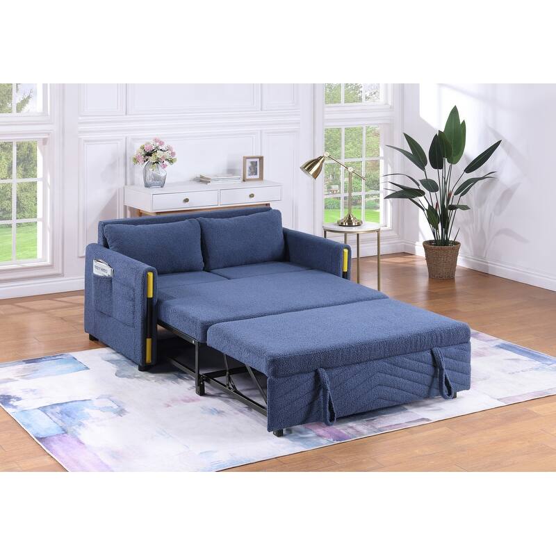 Percy 55.5"W Teddy Velvet Sleeper Loveseat with Dual-Pull Sleeper Design