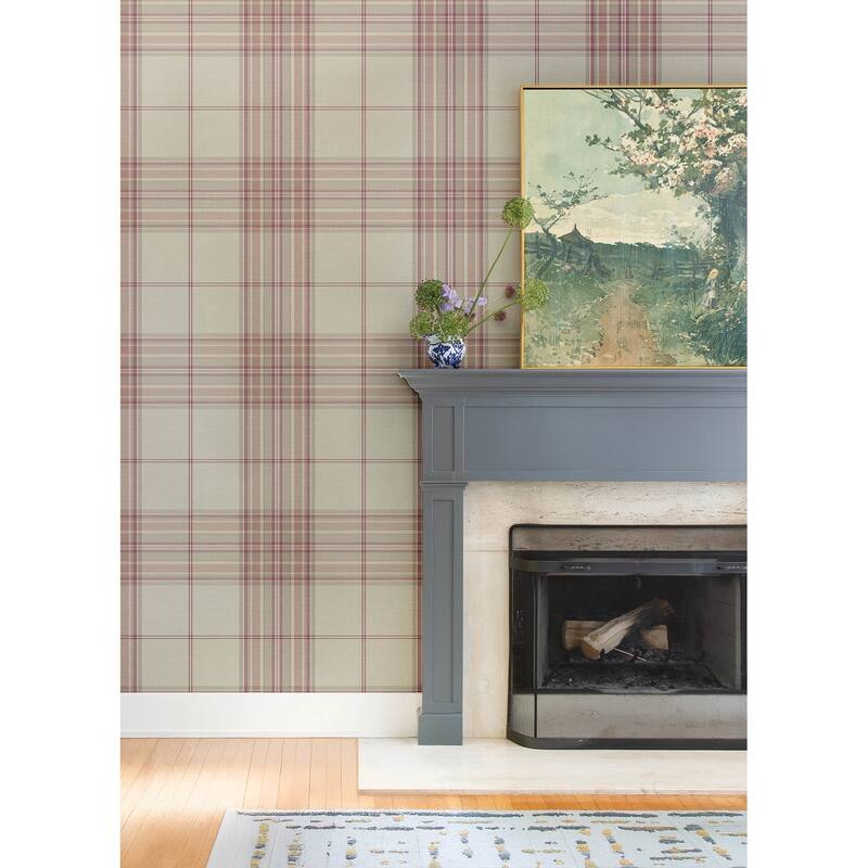 A-Street Prints Westley Magenta Plaid Wallpaper
