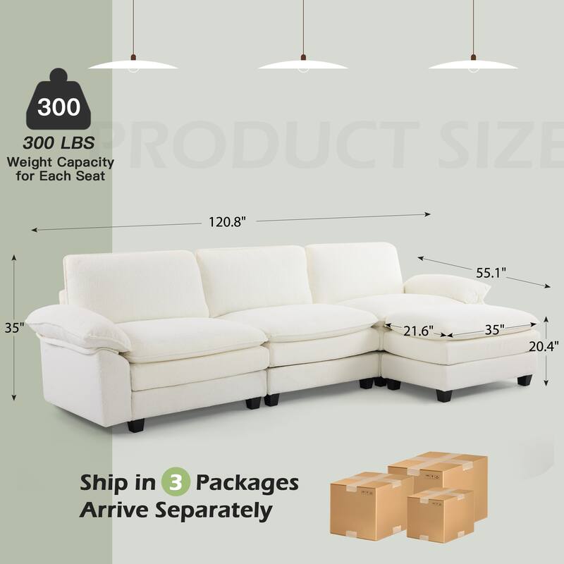 EROMMY Sectional Couches for Living Room, Oversized Sectional Couch, L-Shaped Couch with Teddy Fleece Material