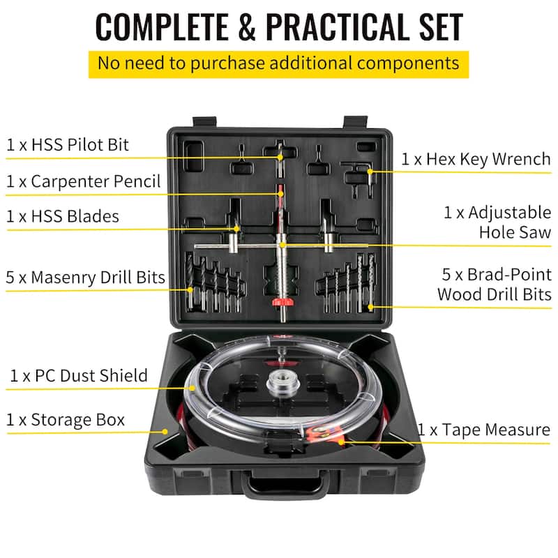 UIMOSO Adjustable Hole Saw Cutter Kit, Recessed Hole Saw with PC Dust Shield, Two Replaceable Pilot Drill Bits