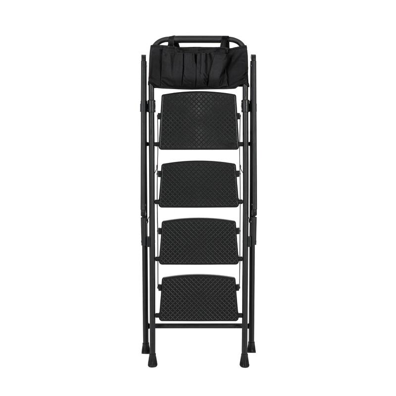Black 4-Step Folding Step Stool Ladder Removable Tool Bag
