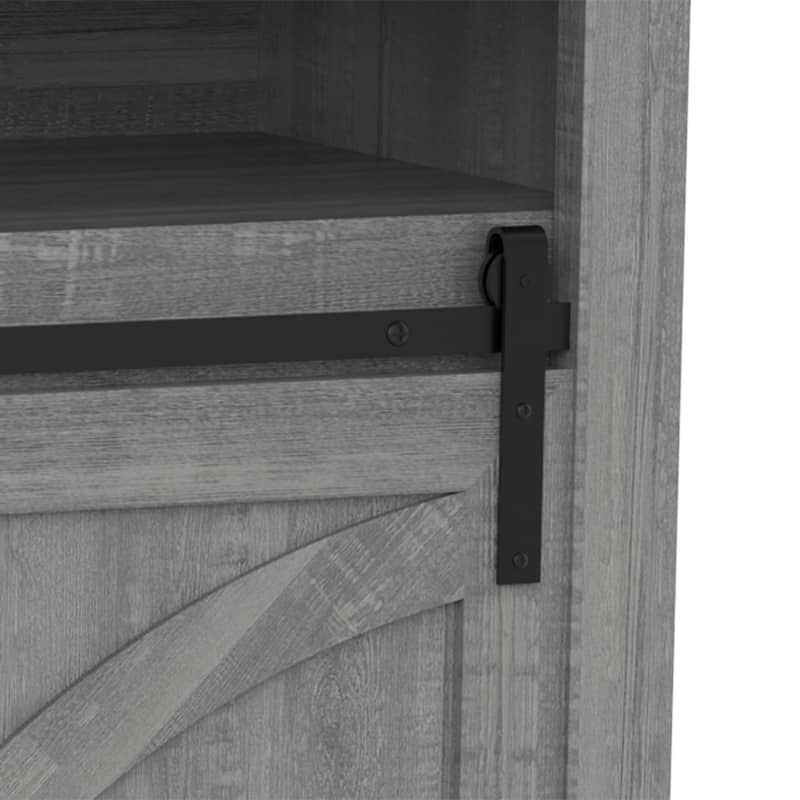 68" Farmhouse Grey Sliding Barn Door TV Stand with Storage Open Compartment