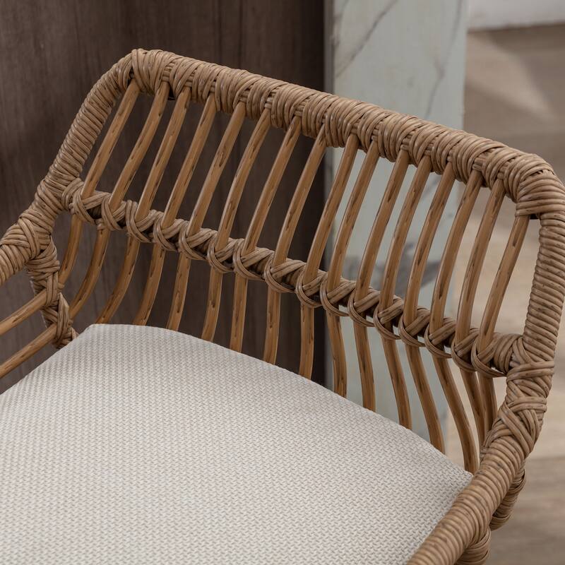 360° Swivel Bar Stools Set of 2, Adjustable Counter Height Chairs with Footrest, Rattan Bar Chairs with Cushions