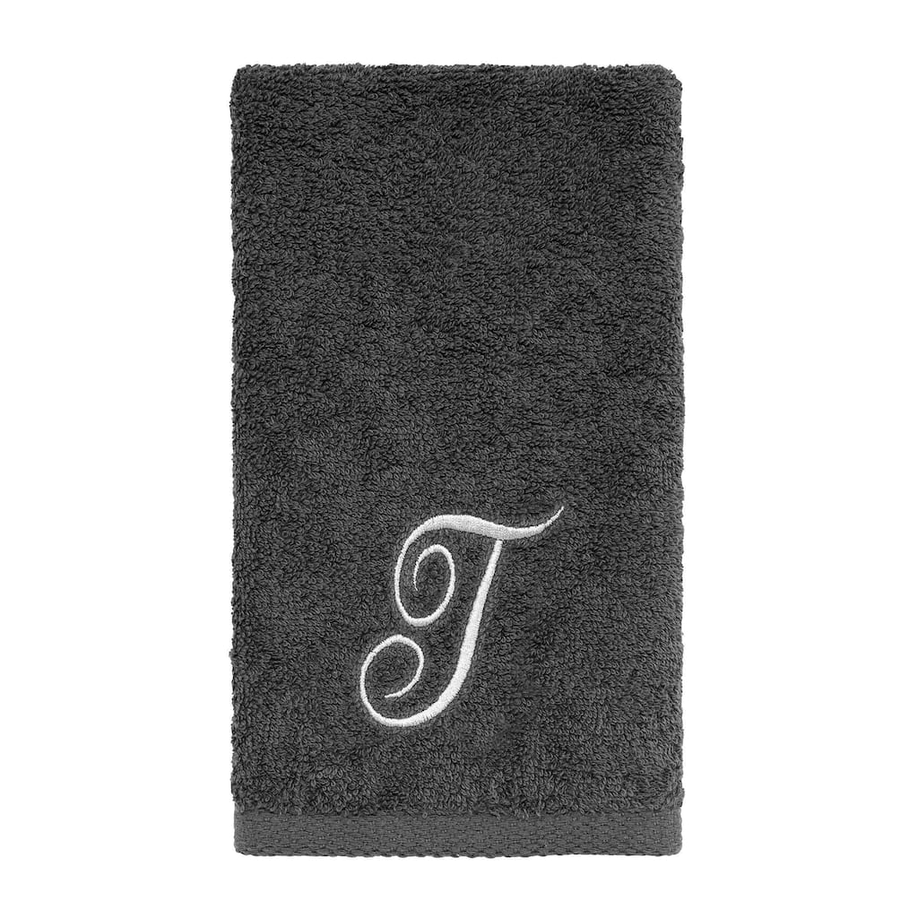 Avanti Linens Granite/Silver Script Monogram Fingertip Towel Letter T - Fingertip Towel
