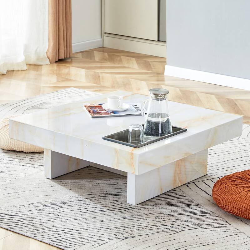 A modern and practical coffee table made of MDF material with black patterns. The fusion of elegance and natural fashion - White