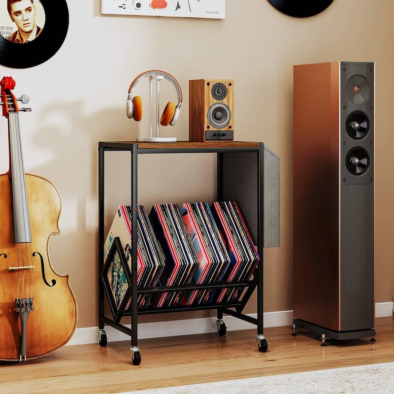 Costway Record Player Stand with Vinyl Record Storage & Side Storage - See Details