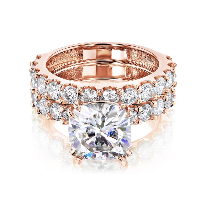 Kobelli 4.90 Carat Lab Grown Diamond Certified 14k Solid Gold Cushion-cut Wide Bands Lorette 2pc Bridal Set (EF/VS) - Rose - 4.5