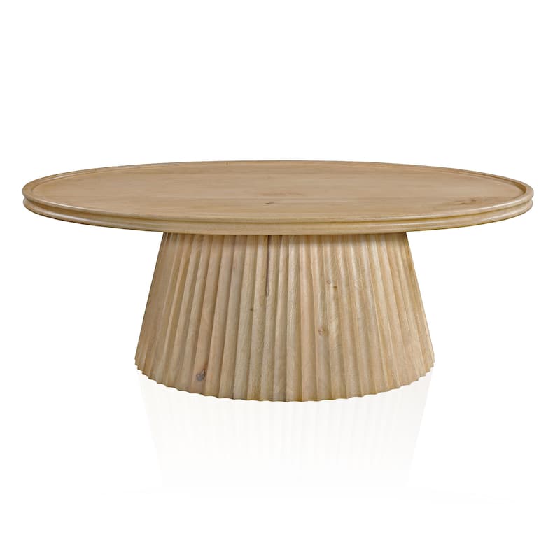 HomeRoots 48" Light Brown Solid Wood Oval Pedestal Coffee Table - 48.00 in. x 18.00 in. x 30.00 in.