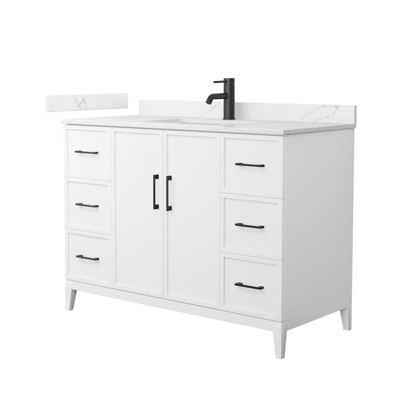 Elan 48-inch Single Vanity, Single Hole Quartz Top - White, Black Trim, Giotto Quartz Top