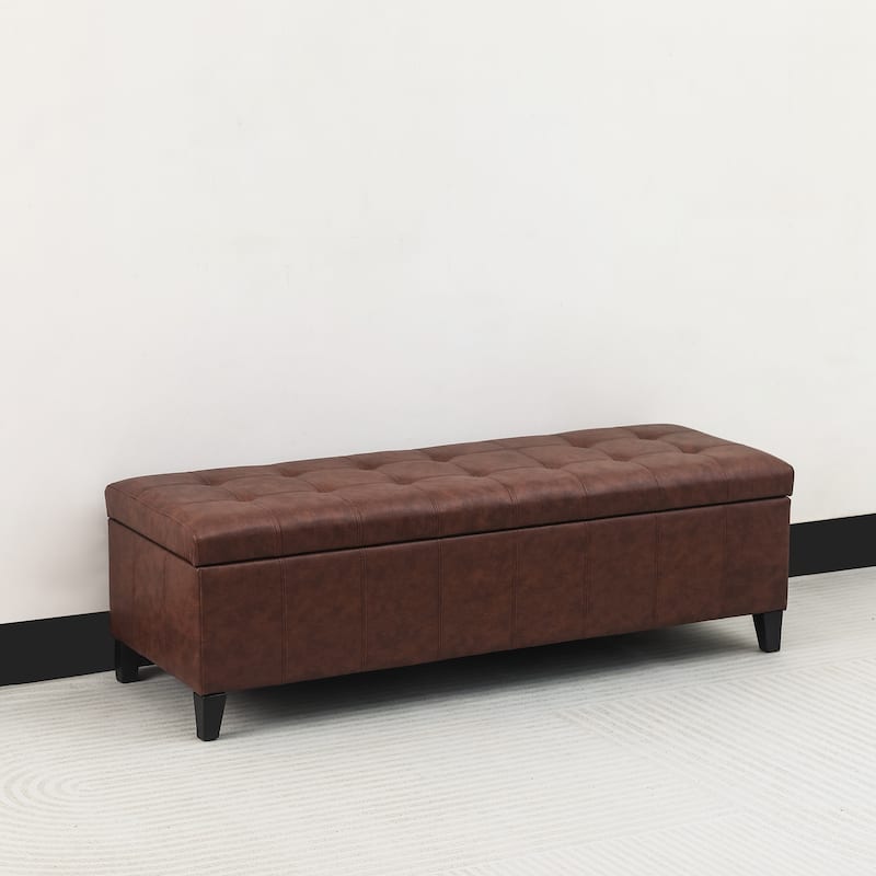 Adeco 50" Bonded Leather Storage Ottoman Bench - Dark-Brown