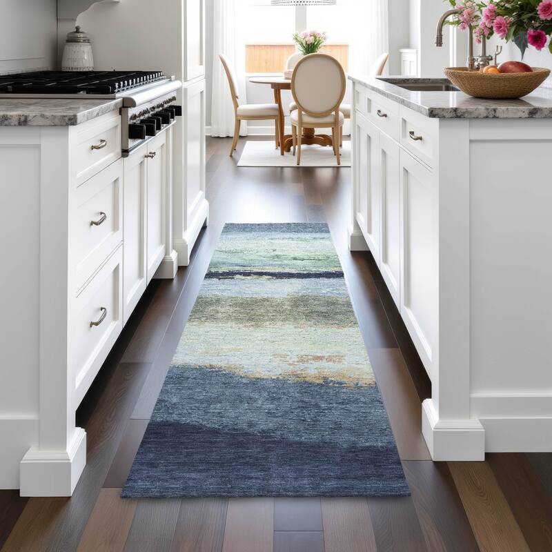 Machine Washable Indoor/Outdoor Watercolor Ombre Chantille Rug
