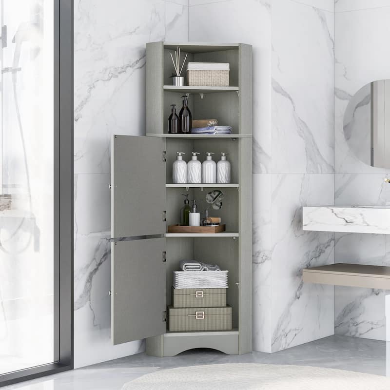 DFStudio - Tall Bathroom Corner Storage Cabinet with Adjustable Shelves, MDF - Gray