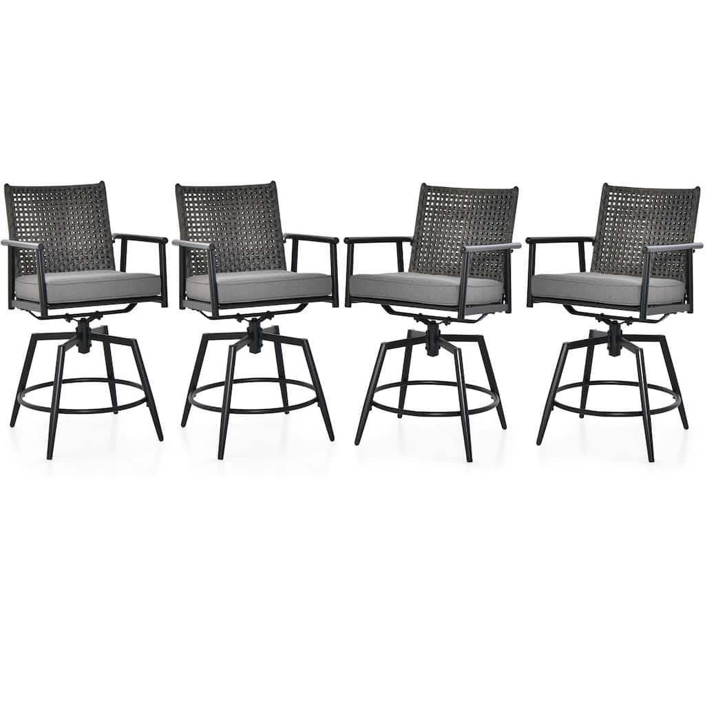 Gymax Patio Swivel Bar Stools Set of 4 Outdoor Counter Height Bar