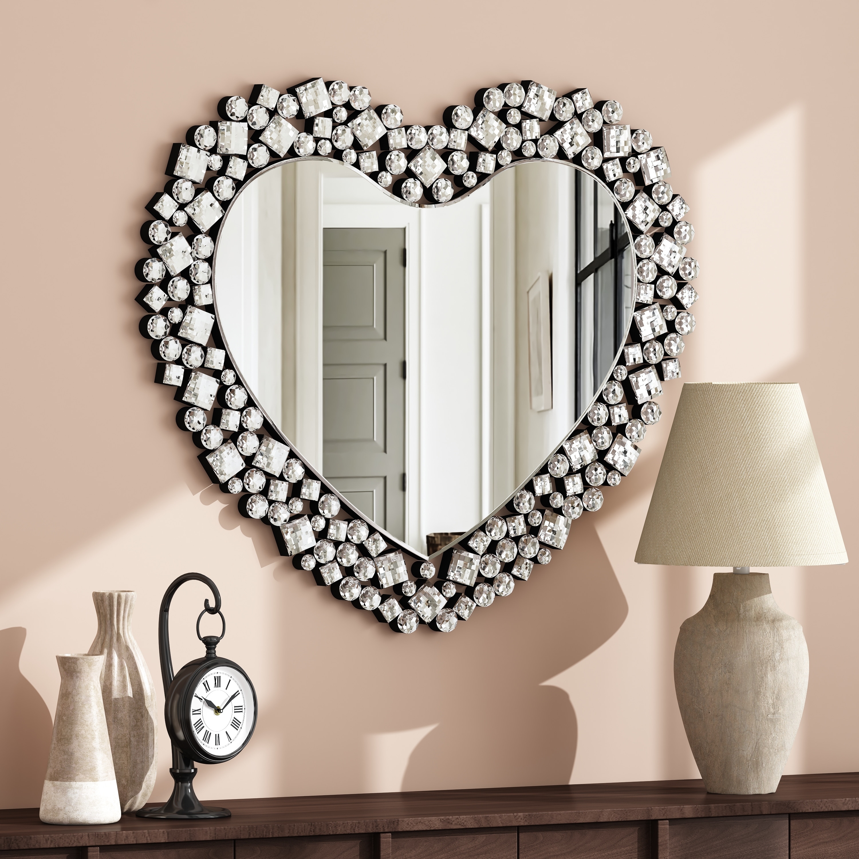 Crystal Accent Heart Wall Mirror