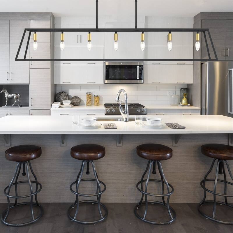 55In Farmhouse Black/ Gold 7-light Linear Dining Chandelier with UL Certified - 55 inches
