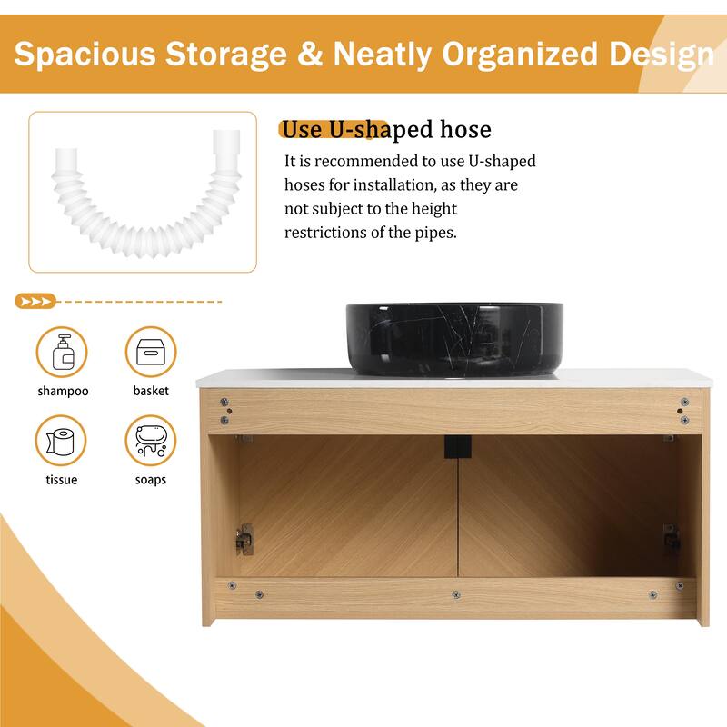 Malwee 30"/36" Floating Bathroom Vanity, Wall Mounted Bathroom Vanity with Ceramic Sink and Soft Close Door