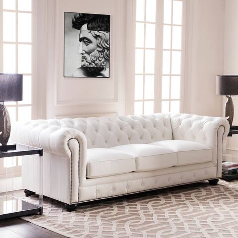 Copper Grove Kasama Chesterfield White Leather Sofa - 95"W x 40.5"D x 30.5"H