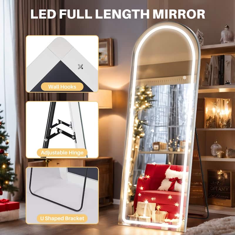 Floor Mirror with LED Light, Full Length Mirror with Stand, Hanging Mirror Wall Mounted Mirror, Full Body Mirror for Living Room