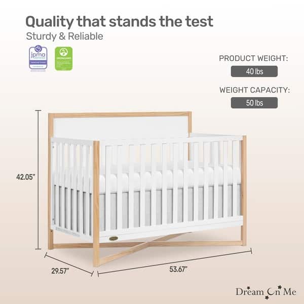 dimension image slide 1 of 2, Dream On Me Owen 5-in-1 Convertible Crib, Vintage White Oak - Vintage White Oak