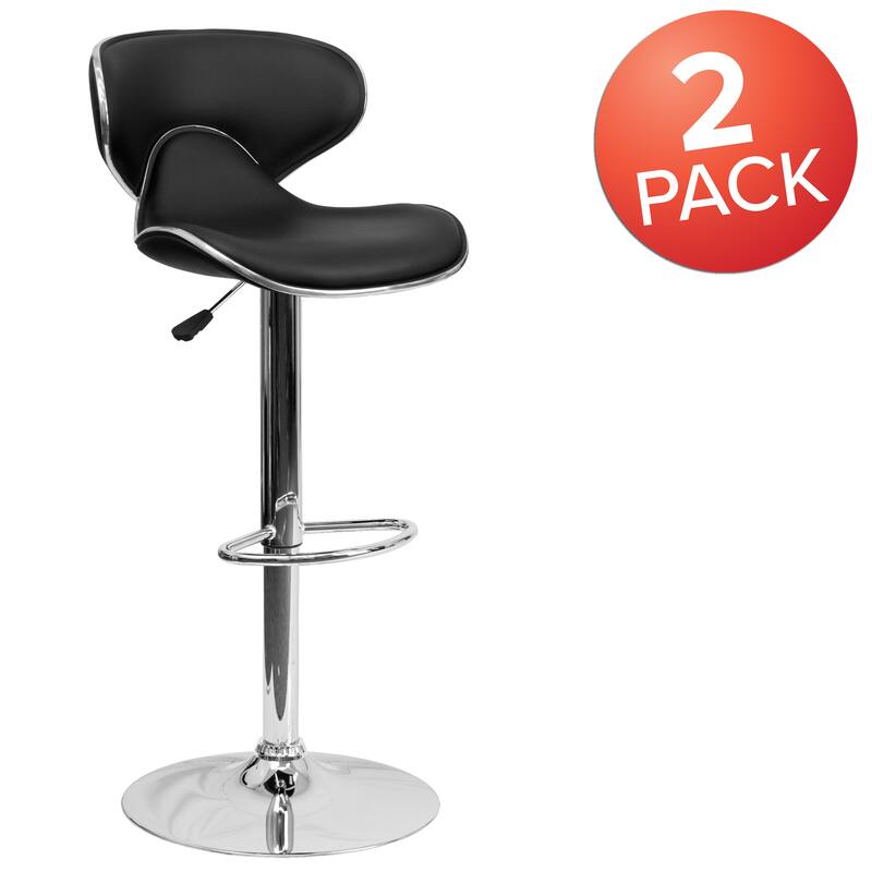 2 Pack Contemporary Mid-Back Vinyl Adjustable Height Barstool with Chrome Base - 16"W x 17.5"D x 34.5" - 43"H