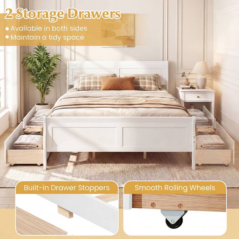 Costway Twin Size Bed Frame with 2 Storage Drawers Wood Platform Bed