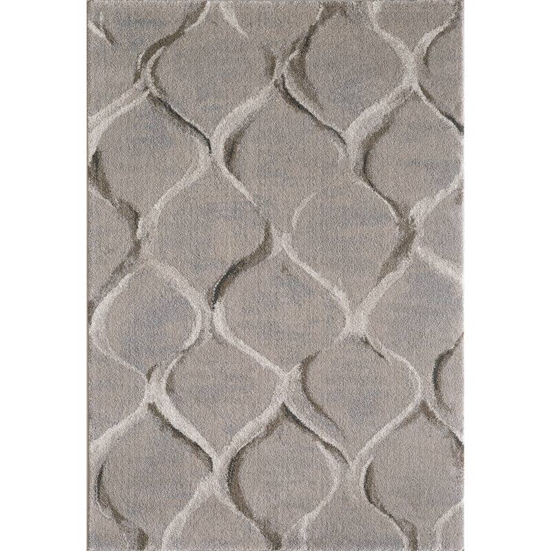 Domani Scene Transitional Charcoal Wave or Brick Area Rug - 3'3"X 5'3" - Light Grey Trellis