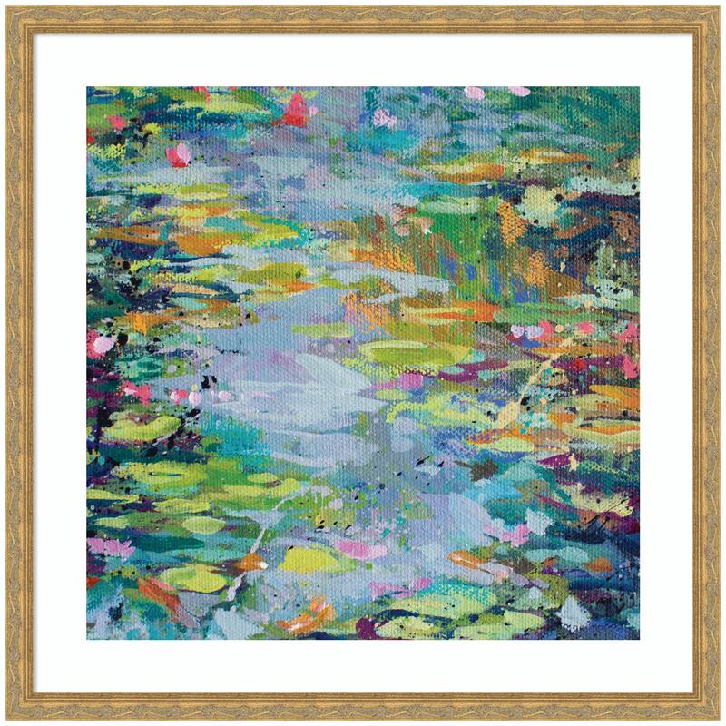 Kate and Laurel Framed Art Waterlilies at Giverny by Rachel Christopoulous - 26x26 - Gold