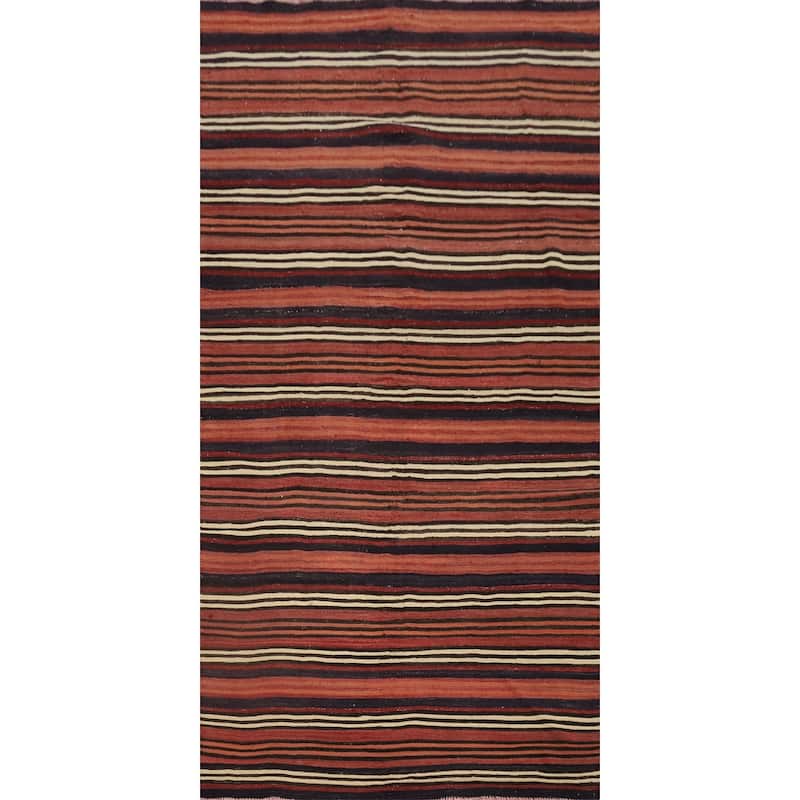 Hand Woven Oriental 100% Wool Carpet Southwestern Geometric Oranges & Rust Kilim Area Rug - 10' 8'' X 4' 9''