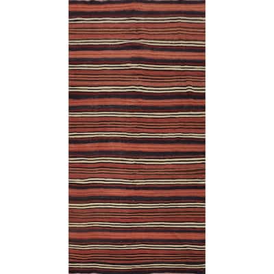 Hand Woven Oriental 100% Wool Carpet Southwestern Geometric Oranges & Rust Kilim Area Rug - 10' 8'' X 4' 9''