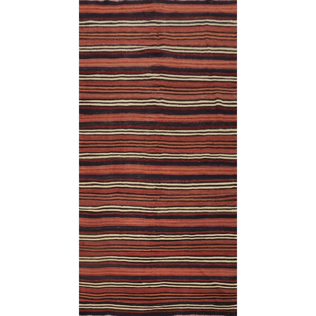 Hand Woven Oriental 100% Wool Carpet Southwestern Geometric Oranges & Rust Kilim Area Rug - 10' 8'' X 4' 9''