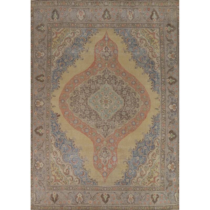 Medallion Tabriz Persian Vintage Rug Handmade Wool Carpet - 9'5" x 12'2"